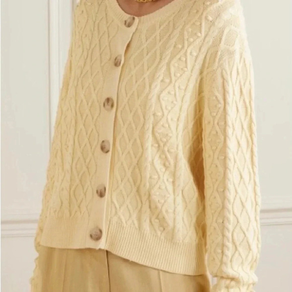 LouLou Studio Women's Scoop Neck Cable Knit Silk/Linen Cardigan Sweater. Size M - Picture 3 of 10